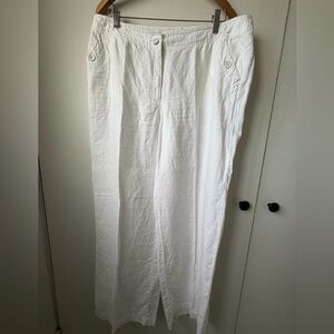 Chico’s White Linen Pants Size 2 (12/14) Button Zip Straight Leg Summer